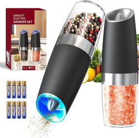 Gravity Electric Salt and Pepper Grinder Set Automatic Salt and Pepper Grinder Set with LED Light, Battery Operated, Adjustable Coarseness