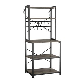 Kitchen Bakers Rack, 23.6 inch Width Bakers Rack, Kitchen Stand with X-Shaped Support Bar, 12 S-Shaped Hooks, Double-Layer Top Shelf